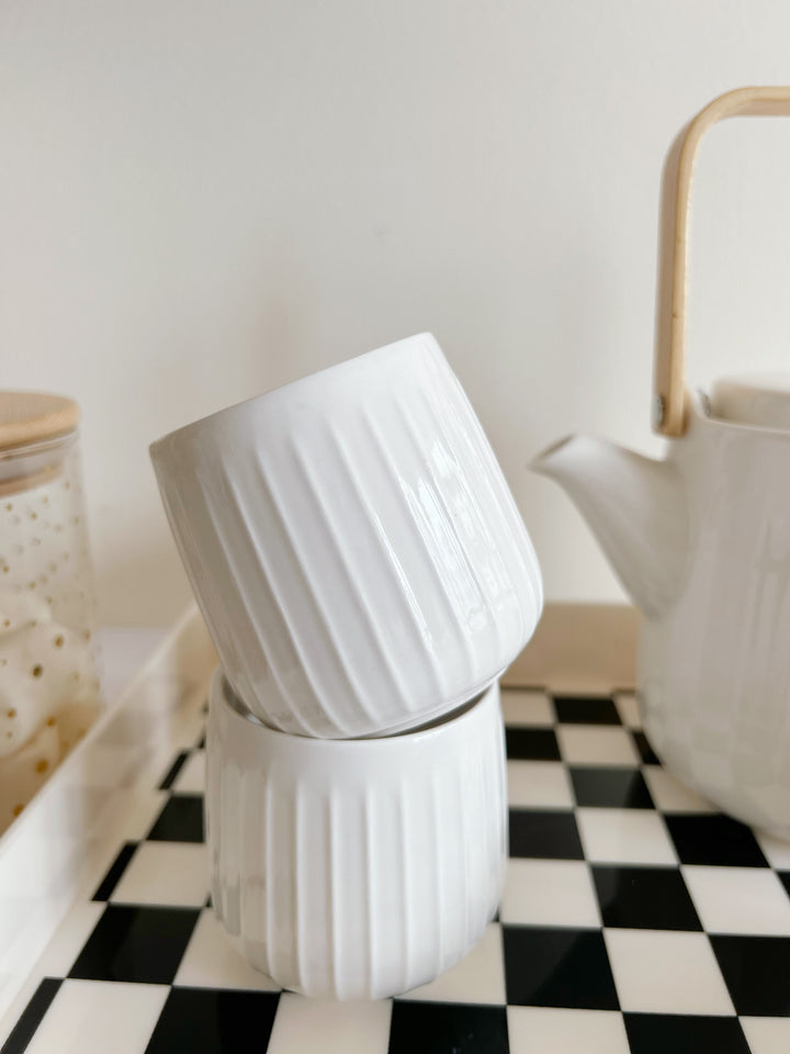 Zen Lines: White Porcelain Teapot & Cup Set