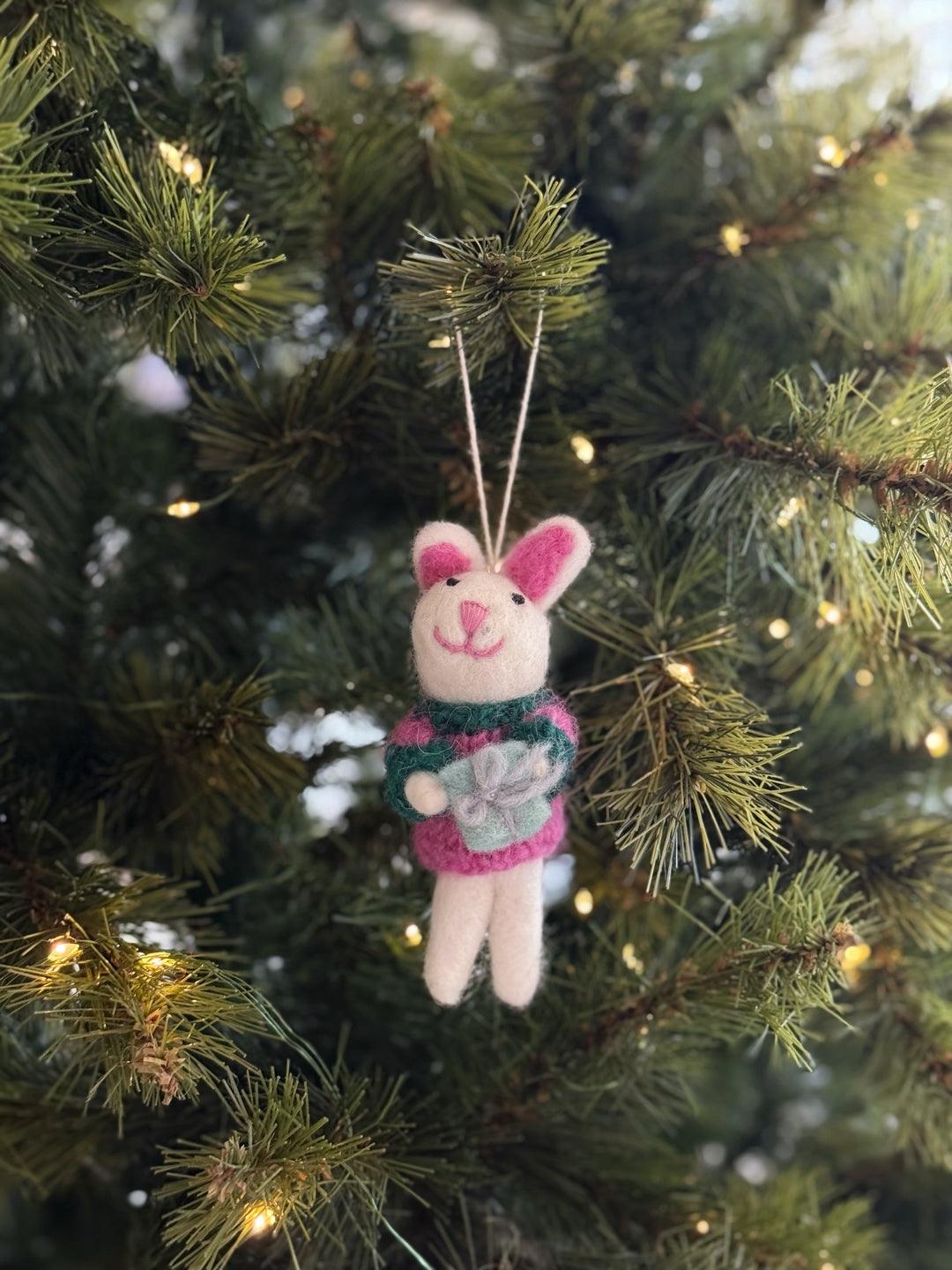 Rabbit with Gift Felt Ornament