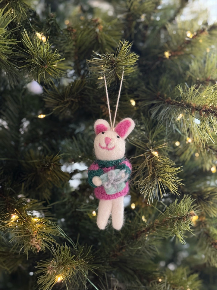 Rabbit with Gift Felt Ornament