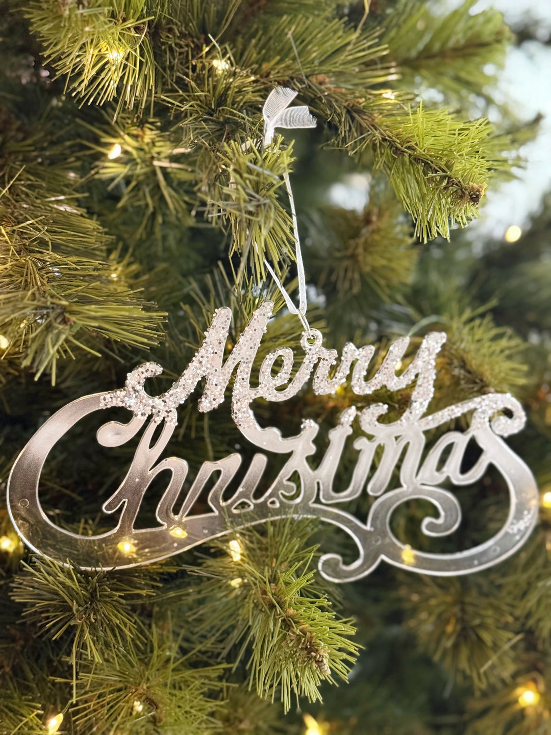 Silver Frost Merry Christmas Hanging Sign