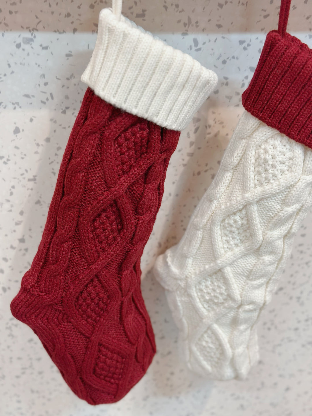 PRE-ORDER (17-23 Oct): Chunky Braid Knitted Cream And Deep Red Christmas Stocking Set (pair)