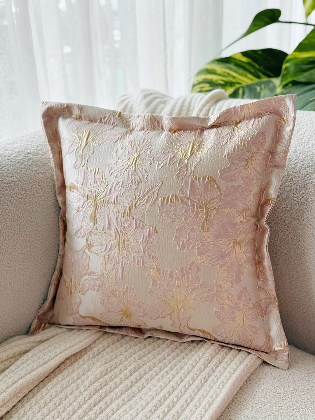Blush Embossed Bloom Cushion Cover