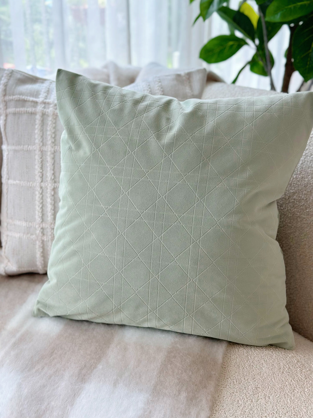 Pastel Mint Geometric Elegance Square Cushion Cover