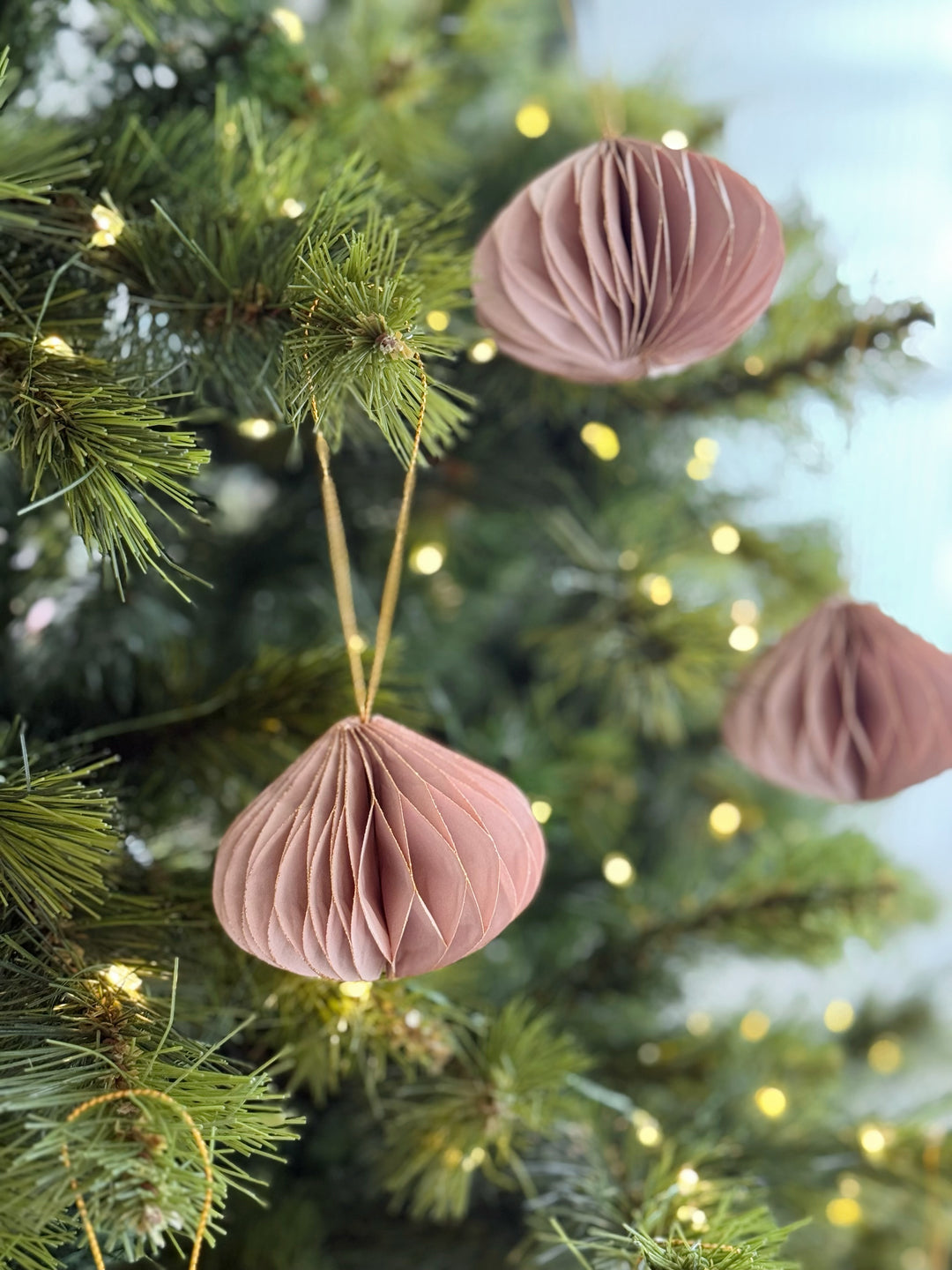 Glistening Dusty Blush Paper Bauble Set (set of 6)