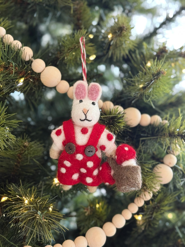 Mushroom Gatherer Bunny Felt Ornament