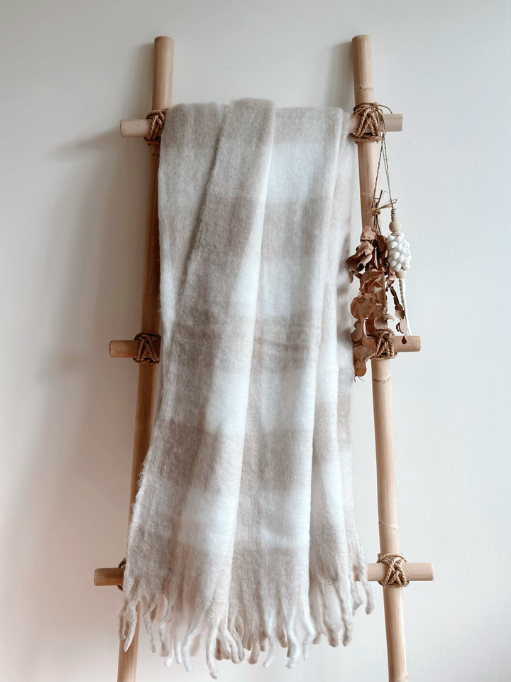 Latte Luxe Checkered Throw with Fringe