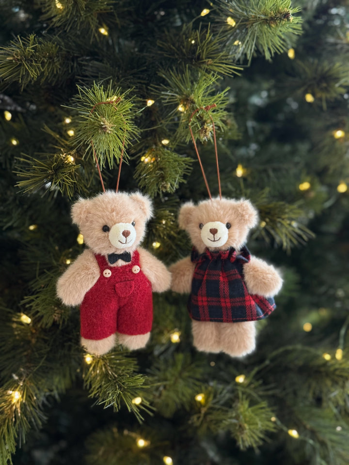 Christmas Teddy Couple Hanging Ornament (Set of 2)