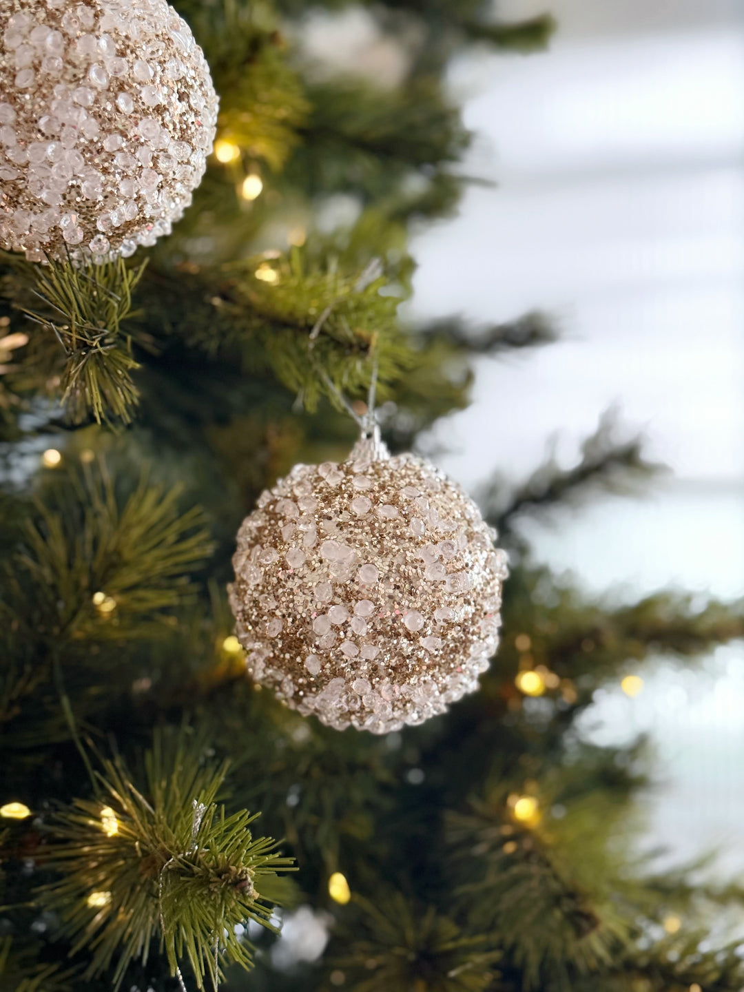 Champagne Sugar Sparkle 8cm Bauble Set (set of 4)