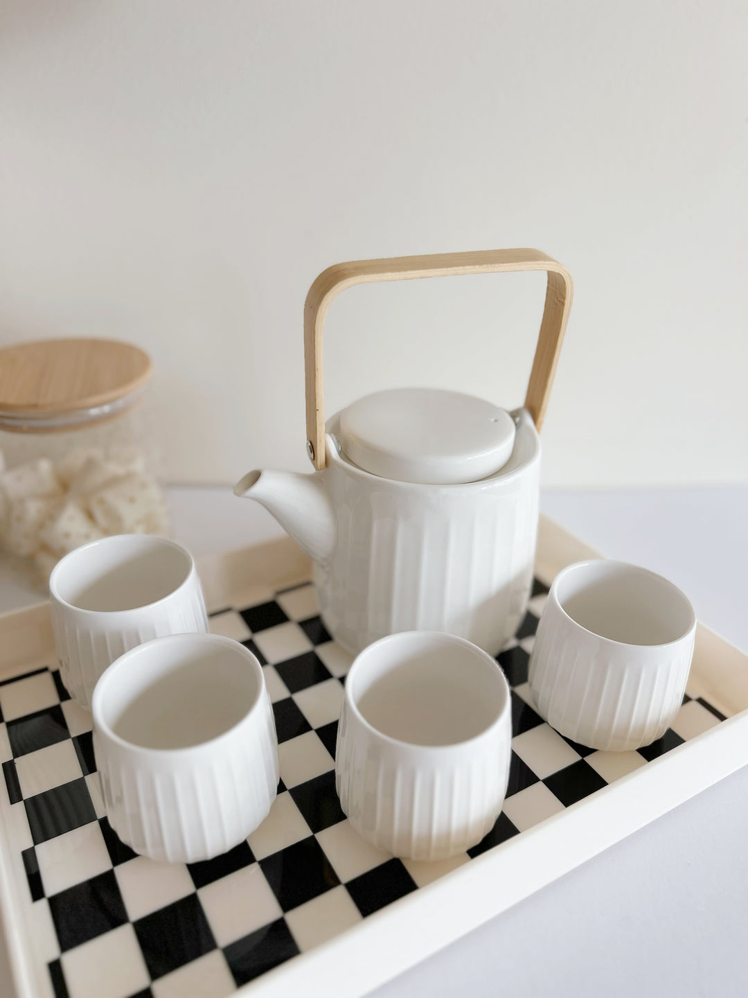 Zen Lines: White Porcelain Teapot & Cup Set