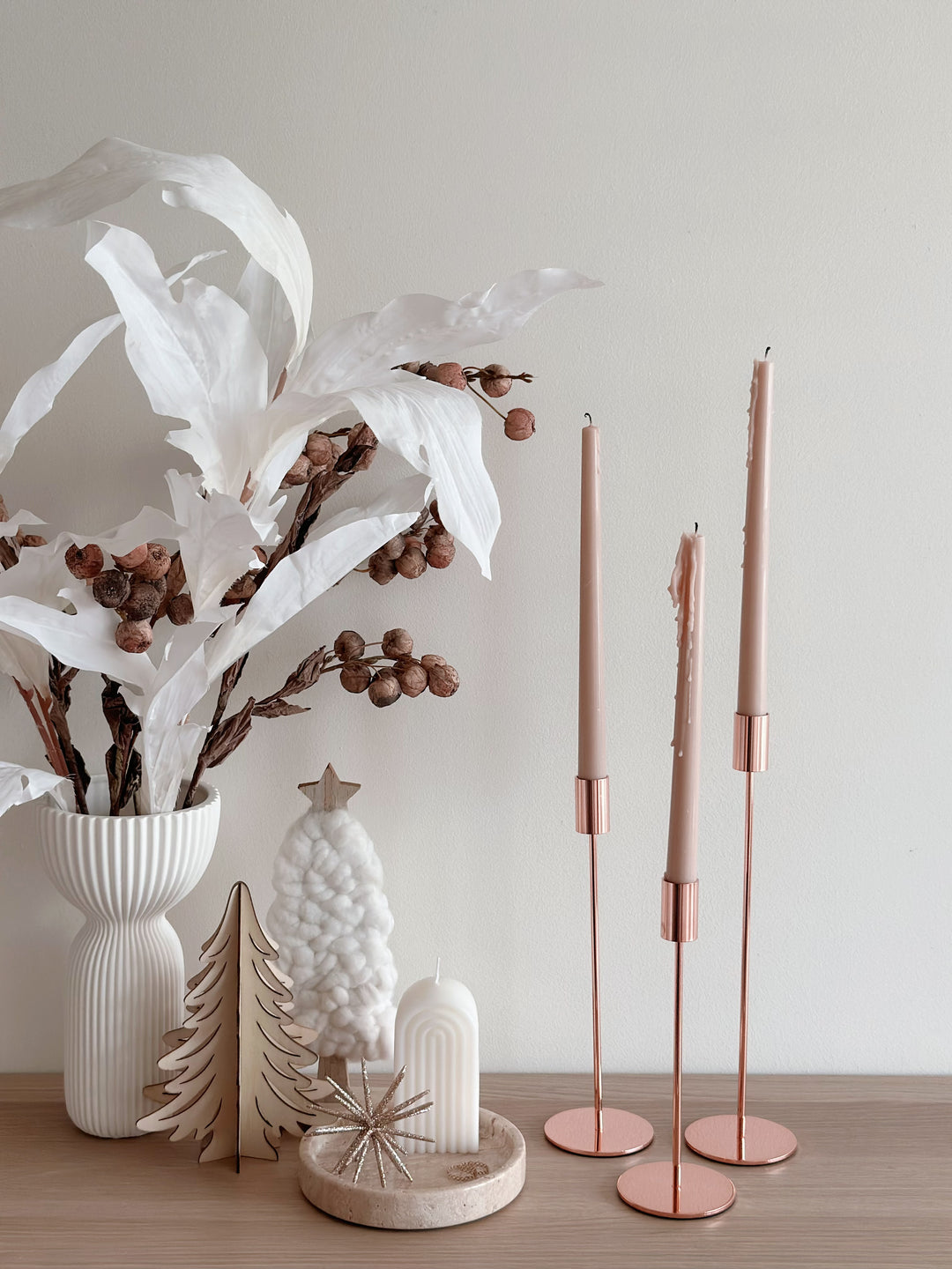 Serene Trio: Glamorous Rose Gold Minimalist Candle Holder
