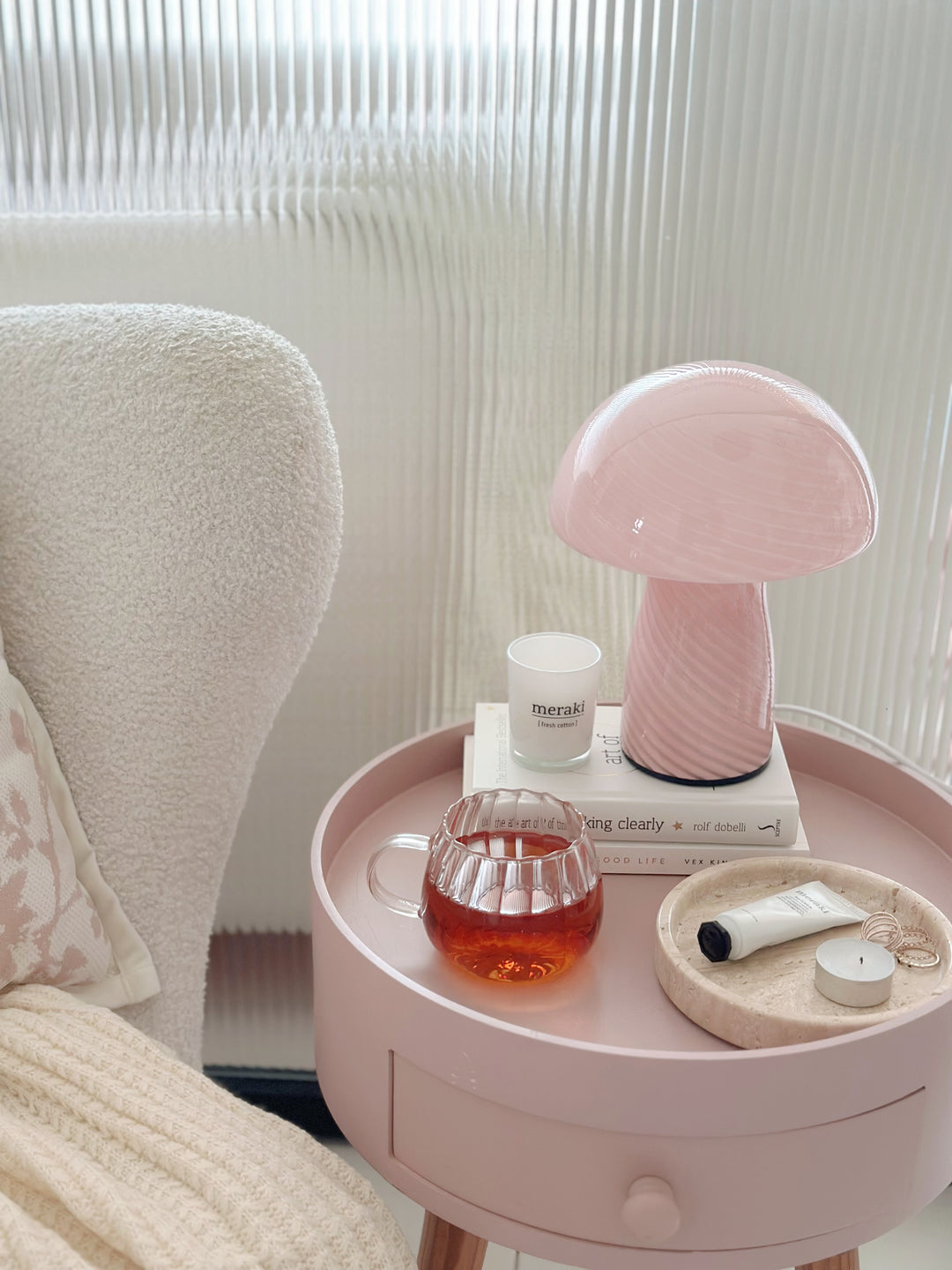 Serene Glow Blush Mushroom Table Lamp