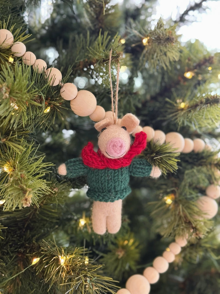 Cozy Sweater Pig Felt Ornament