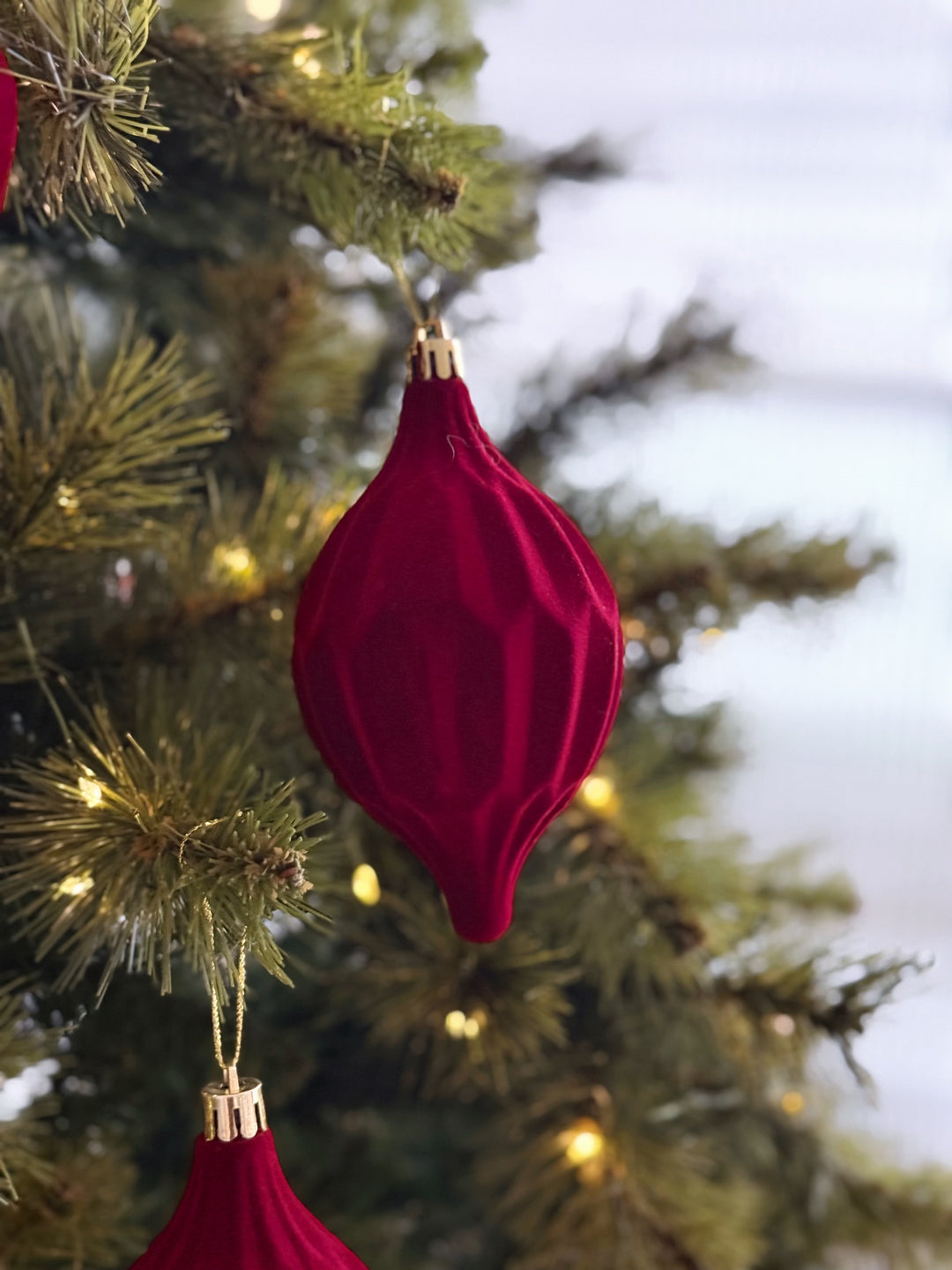 Ruby Elegance Velvet Finial Ornaments (set of 6)