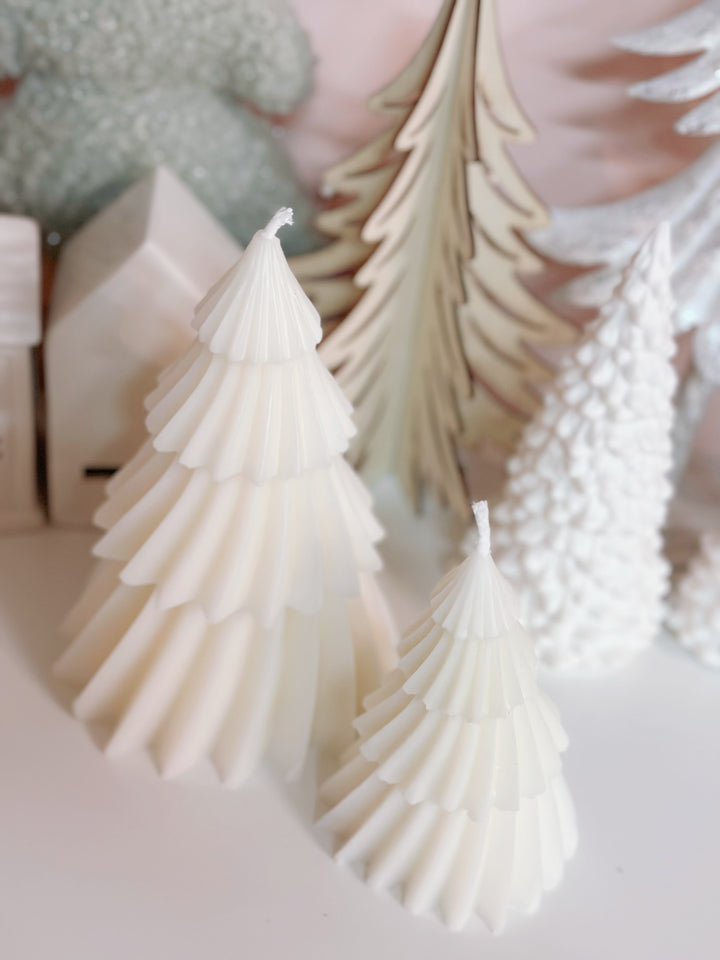 Curvy Grooves Cream Christmas Tree Candle (2 sizes)