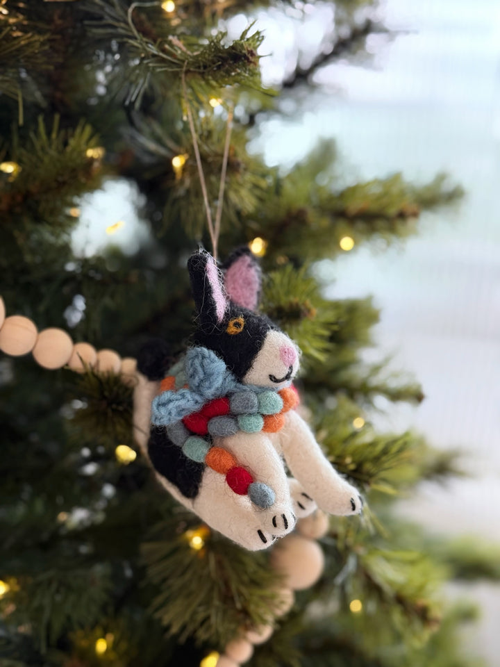 Festive Felt Dog in Scarf Ornament