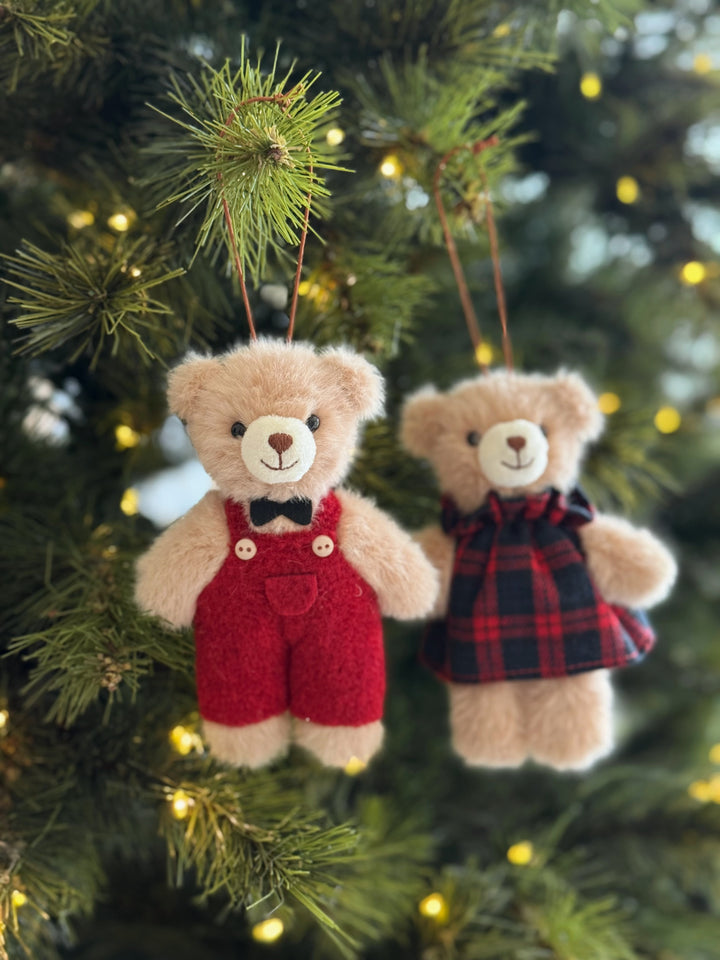 Christmas Teddy Couple Hanging Ornament (Set of 2)