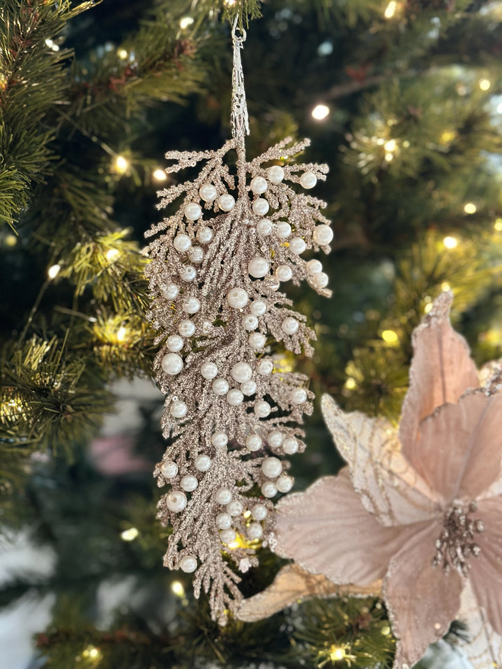 PRE-ORDER (19-20 Oct): Glittered Champagne Fern Ornament