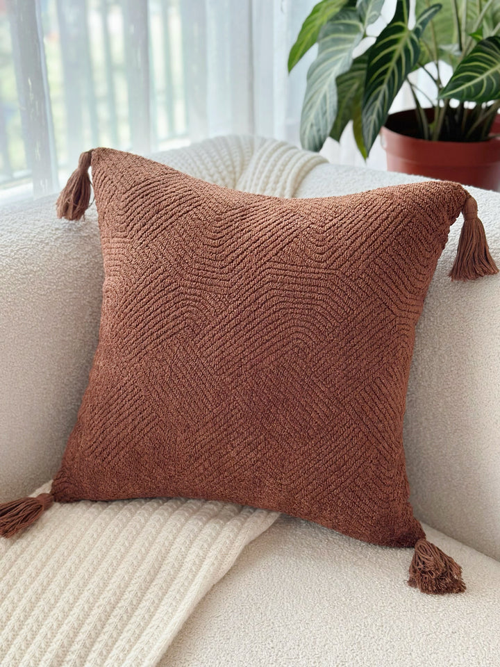 HerringHaven Tassel Cushion Cover - Cocoa Brown