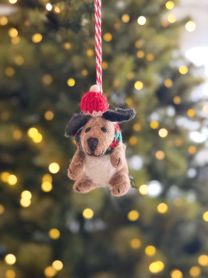 Bobble Hat Pup Wool Felt Ornament