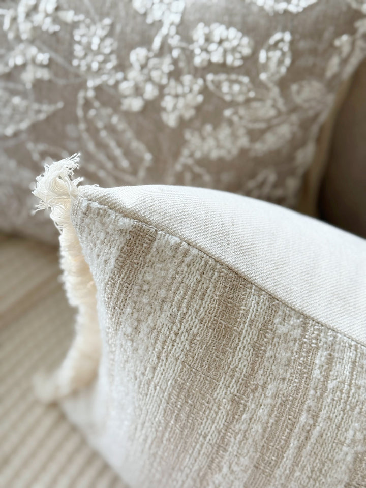 Ivory Fringe Texture Cushion Cover