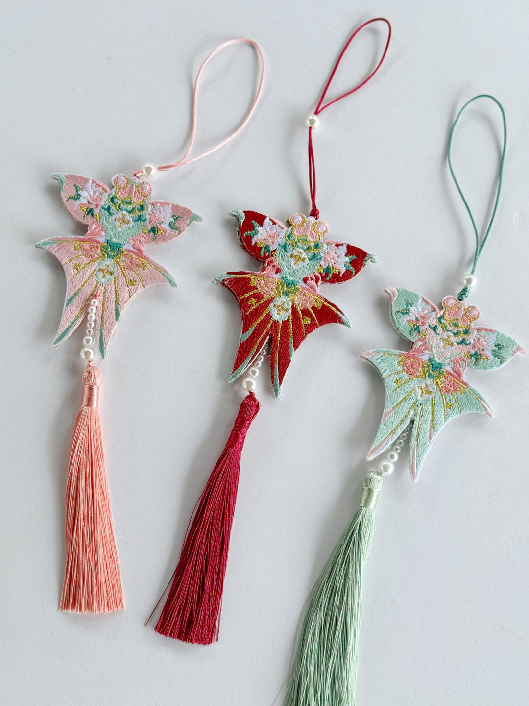 Flying Fortune Embroidered Kite Tassel Charm (3 colours)