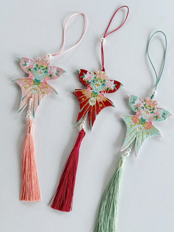Flying Fortune Embroidered Kite Tassel Charm (3 colours)