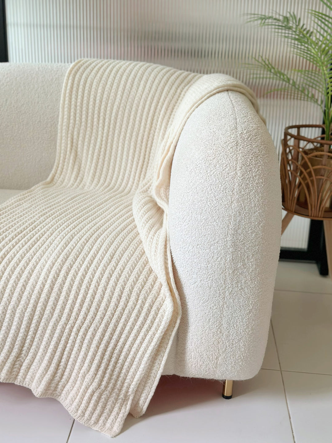 Cream Butterfly Knitted Throw