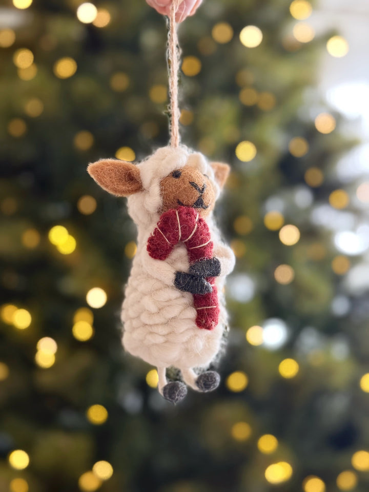 Candy Cane Sheep Wool Felt Ornament