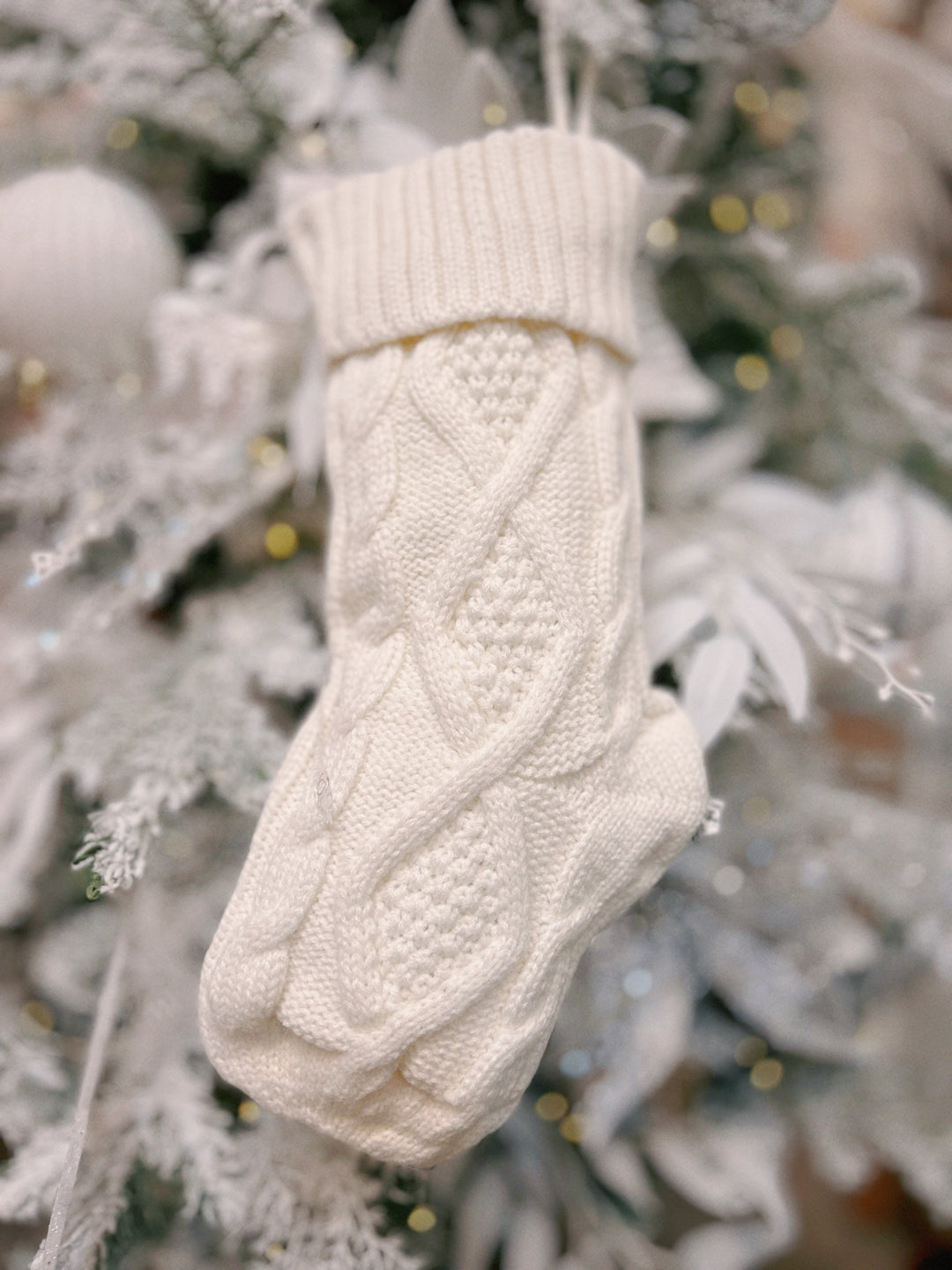 Chunky Braid Knitted Cream White Christmas Stocking (2 sizes)