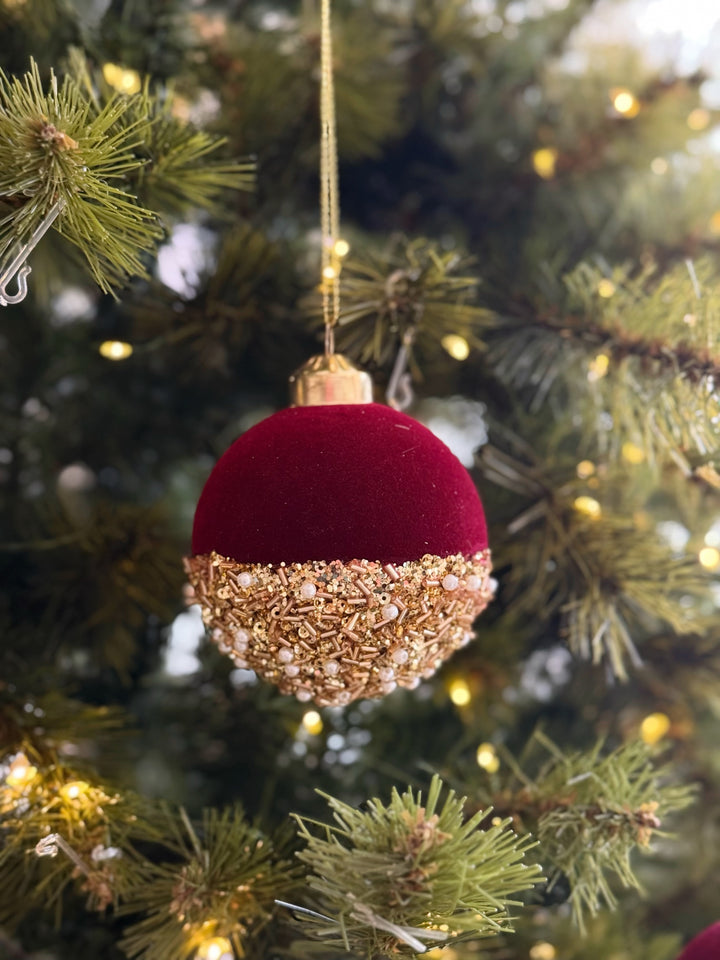 Velvet Luxe Beaded 8cm Glass Bauble (2 options)