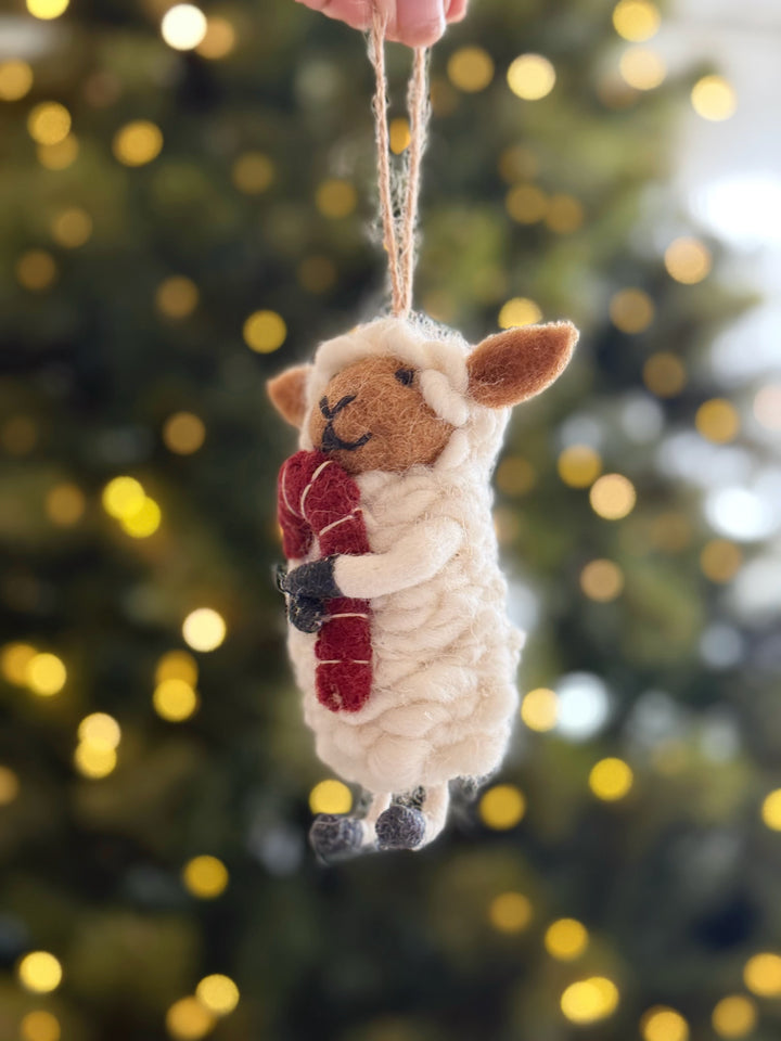 Candy Cane Sheep Wool Felt Ornament