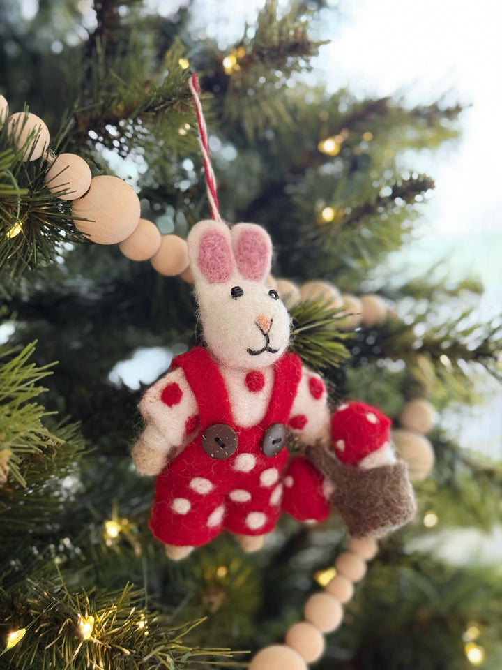 Mushroom Gatherer Bunny Felt Ornament