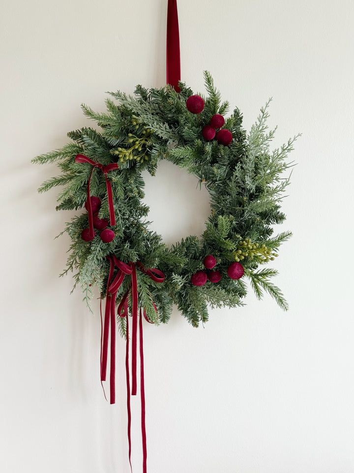 Crimson Velvet Christmas Wreath