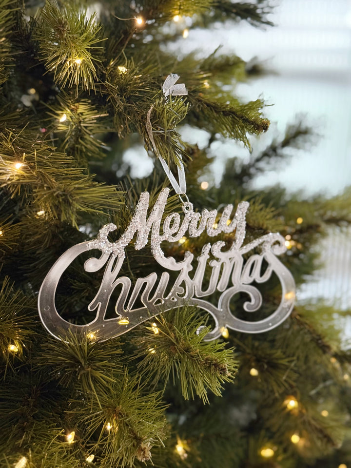 Silver Frost Merry Christmas Hanging Sign