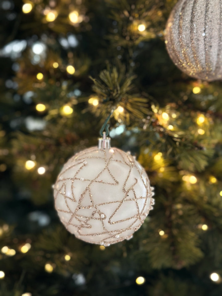 PRE-ORDER (15-21 Oct): Champagne & Snow White Satin 8cm Bauble Set (set of 12)