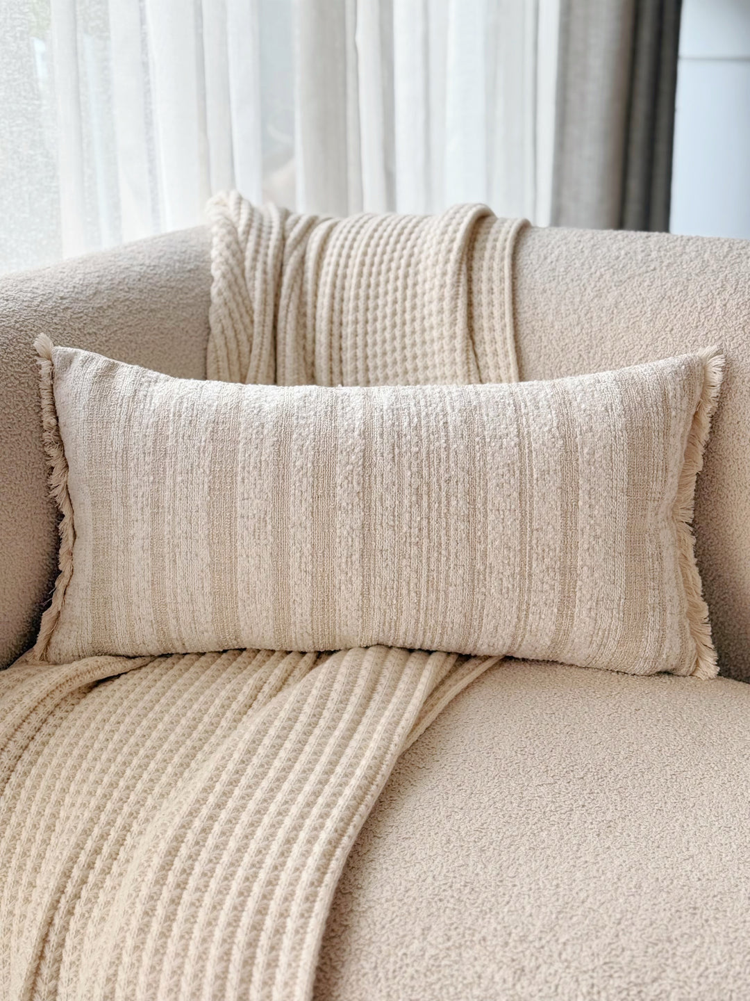 Ivory Fringe Texture Waist Cushion Cover