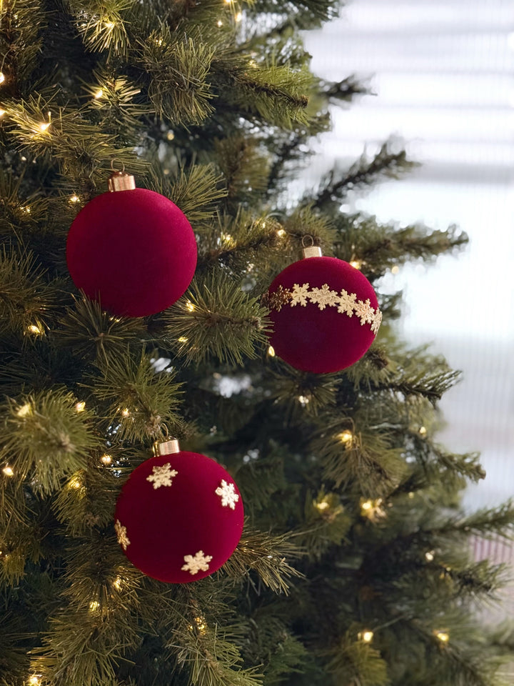 Ruby Snowfall Velvet 8cm Bauble Set (set of 9)