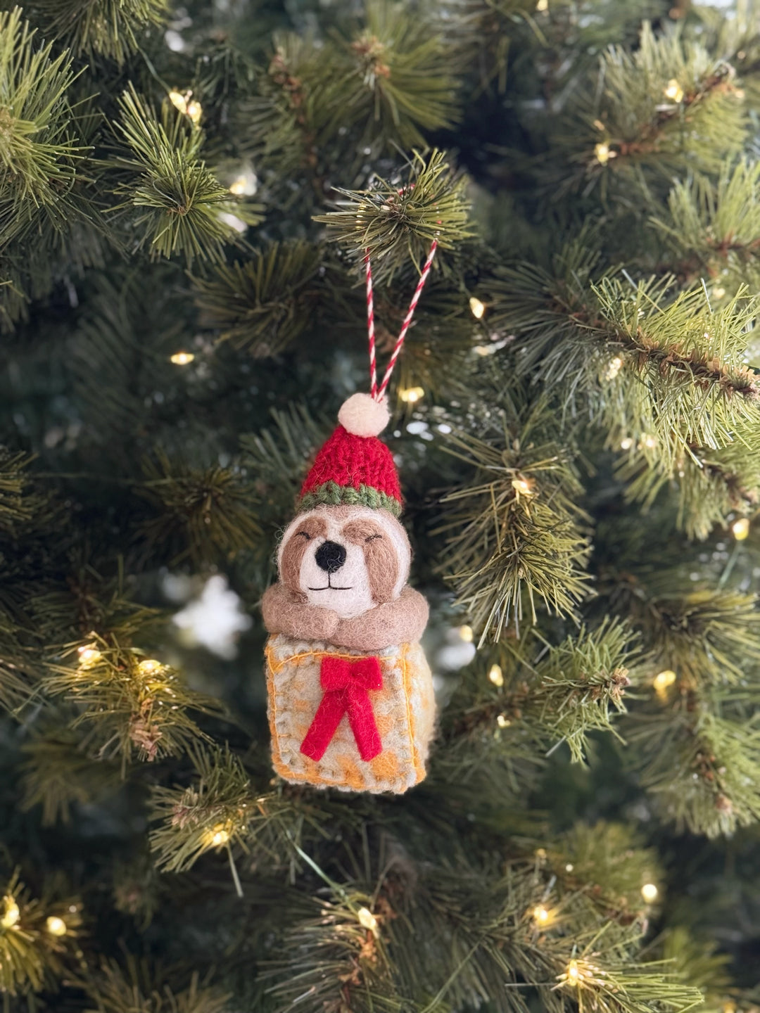 Sloth in Gift Box Felt Ornament