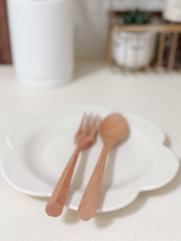 Beech Wood Dessert Fork & Spoon Set