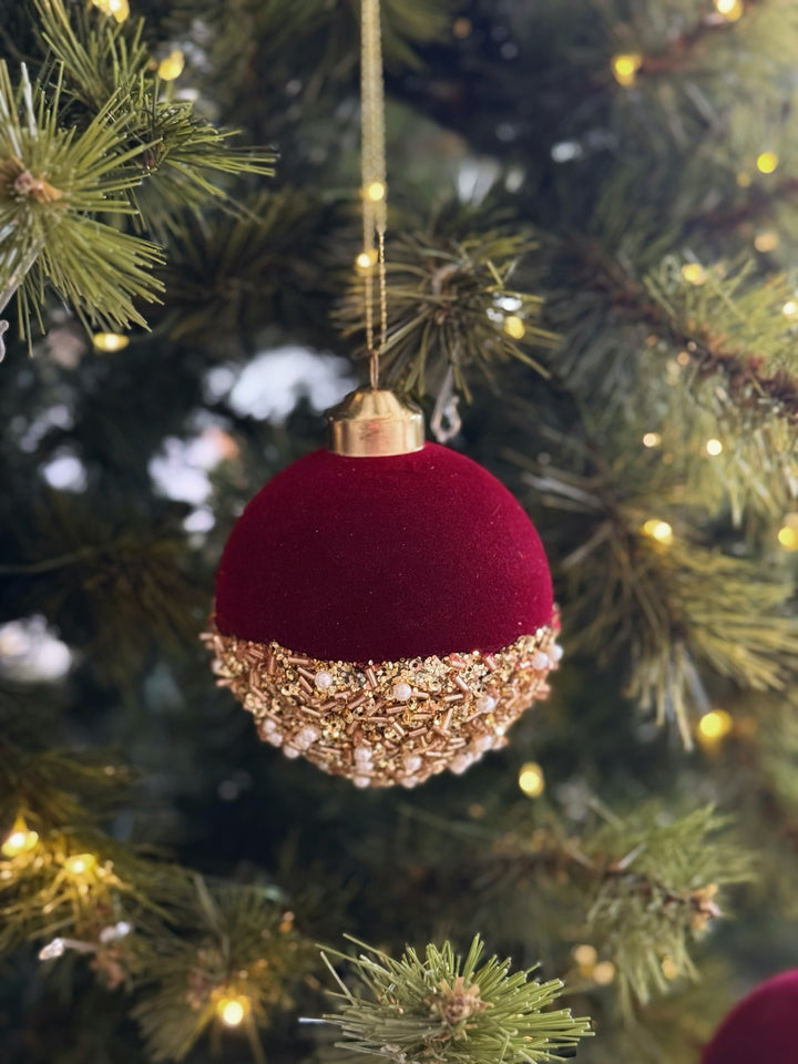 Velvet Luxe Beaded 8cm Glass Bauble (2 options)