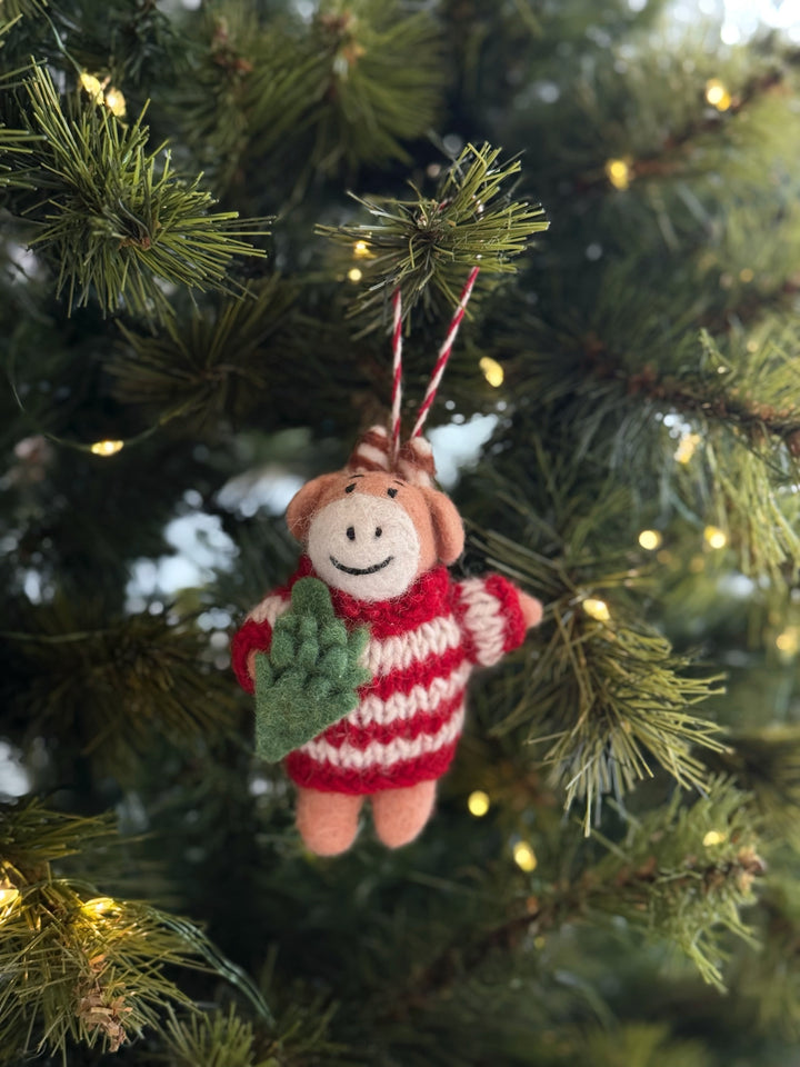 Cow in Sweater Felt Ornament