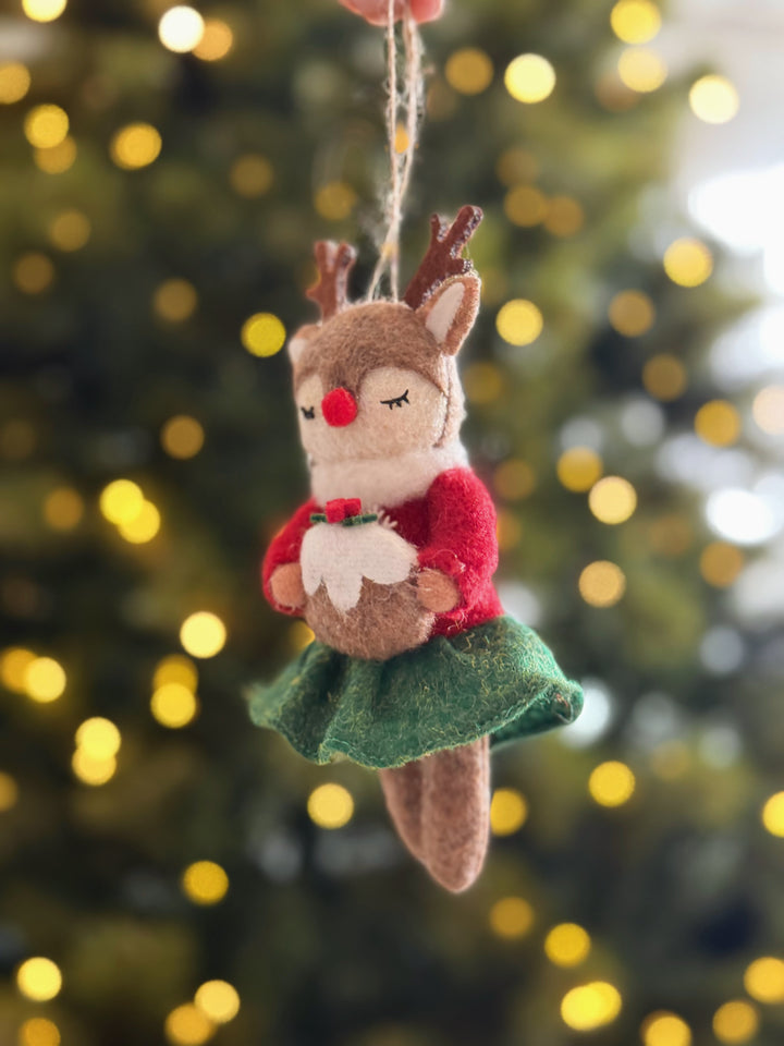 Christmas Pudding Reindeer Felt Ornament