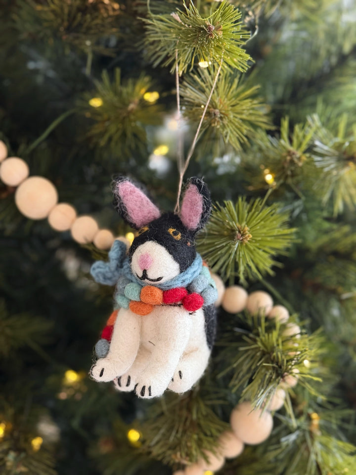 Festive Felt Dog in Scarf Ornament