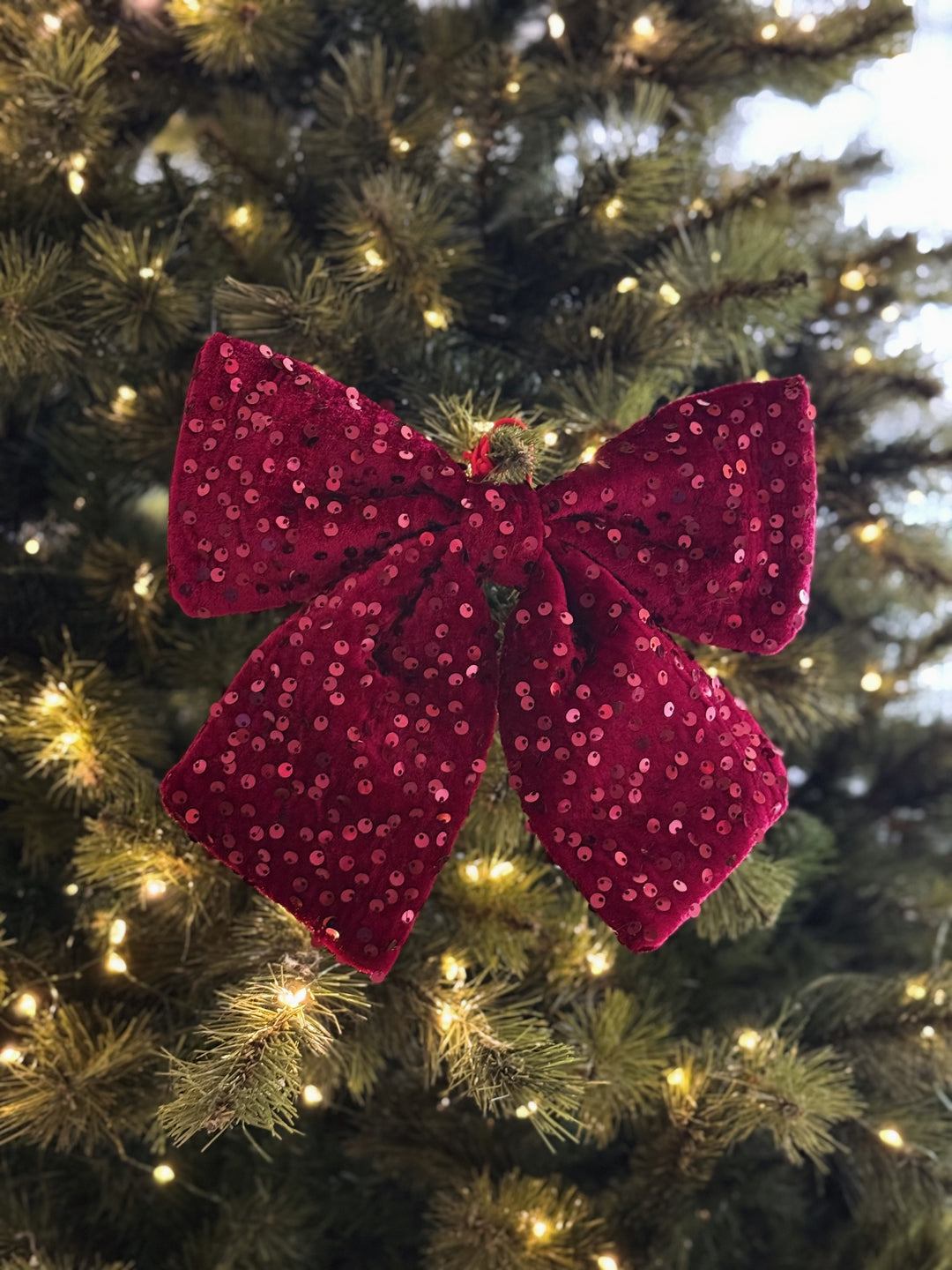 Wine Red Sequin Large Bow Ornament
