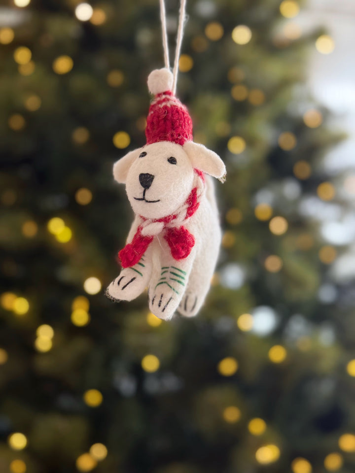 Snowy Winter Pup Wool Felt Ornament
