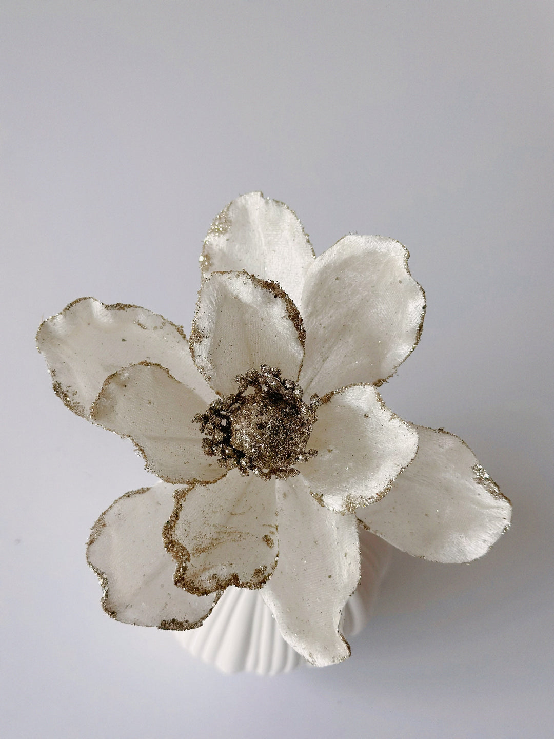 Small Glittered Cream White Artificial Christmas Flower