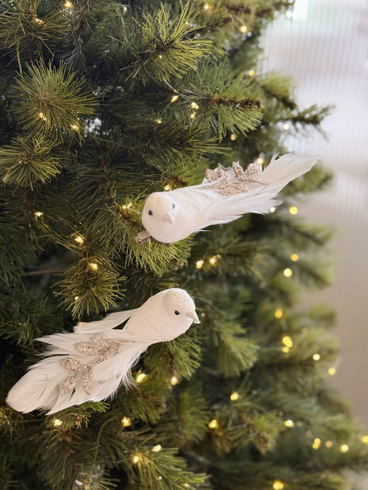 White Shimmer Clip-On Bird Ornaments (Set of 2)