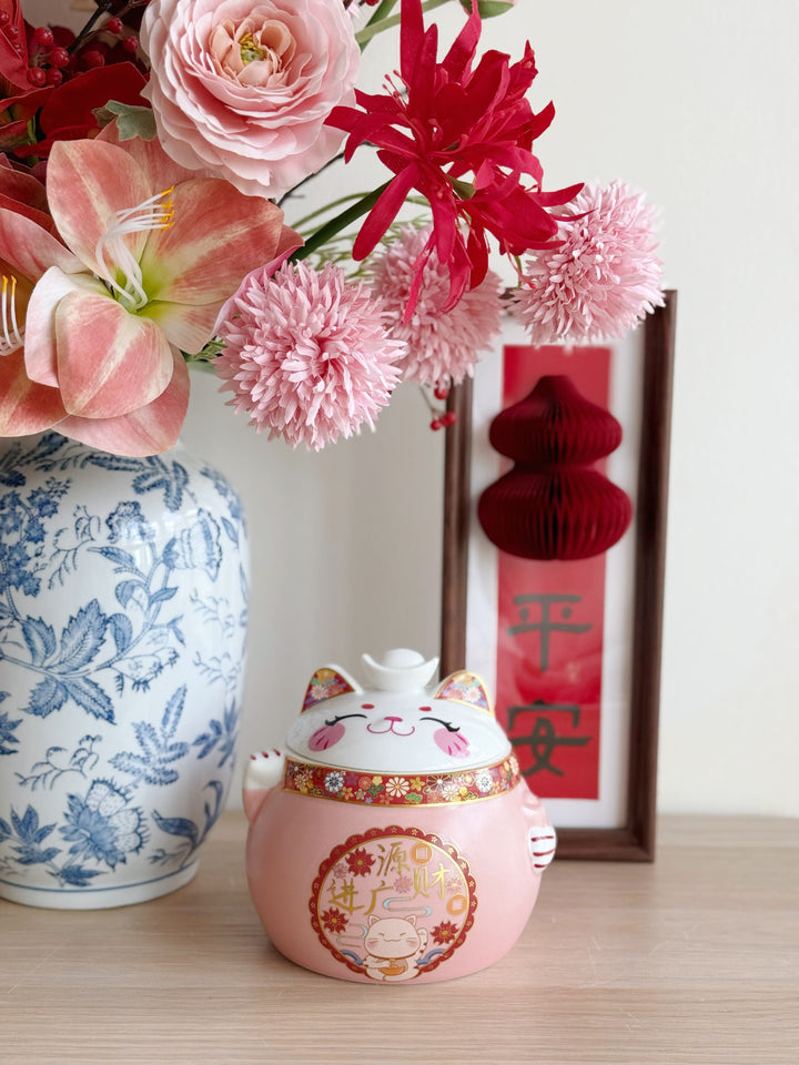 Smiling Fortune Cat Porcelain Storage Jar (2 options)