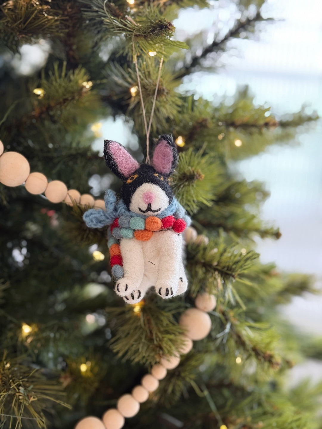 Festive Felt Dog in Scarf Ornament