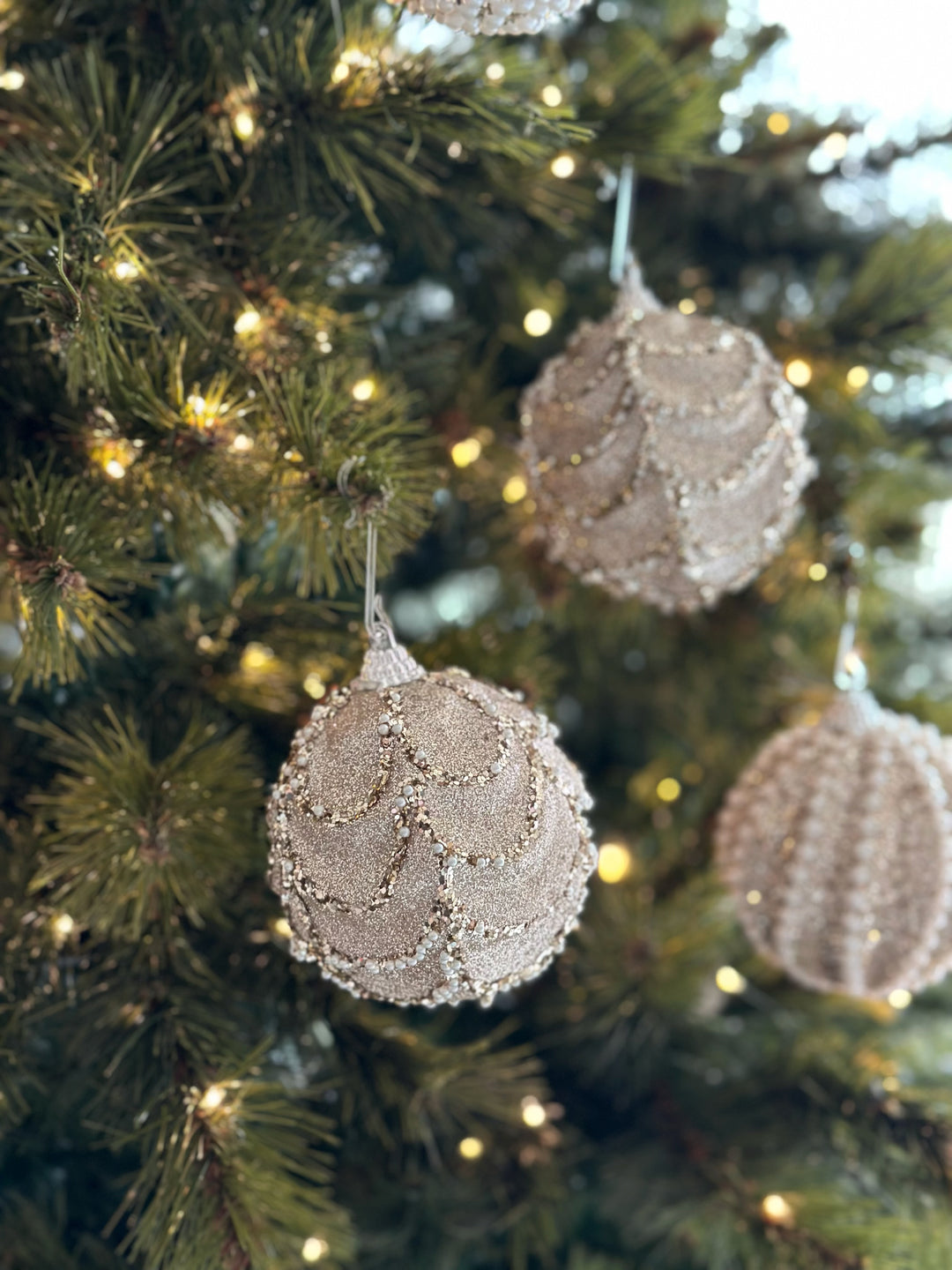 Champagne Glitter Elegance 8cm Bauble Set (set of 12)